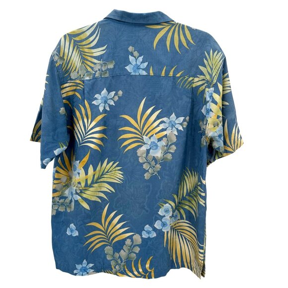 Tommy Bahama Mens Silk Blue Tropical Floral Short Sleeve Button-Down Shirt S - Picture 3 of 12